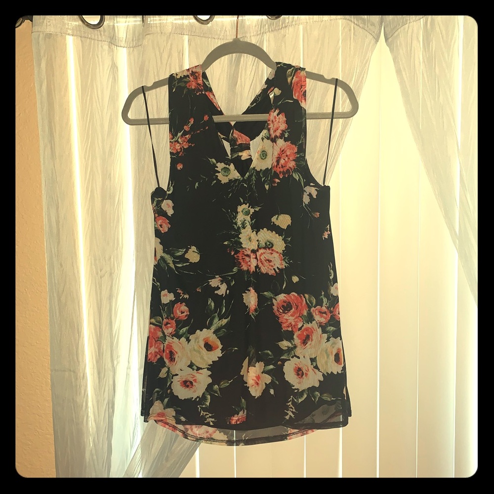 Loveappela black floral tank top blouse, NWT, S